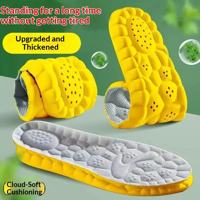 1Pair PU Sole Breathable Shock Absorption Cushion 4D Cloud Technology Sports Insoles For Shoes Running Orthopedic Care Insoles