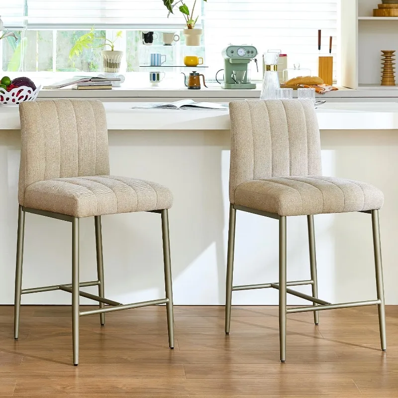 

Удобный набор барных стульев из 2 шт., 26-дюймовые барные стулья с мягкой обивкой и спинками, современные табуреты середины века с