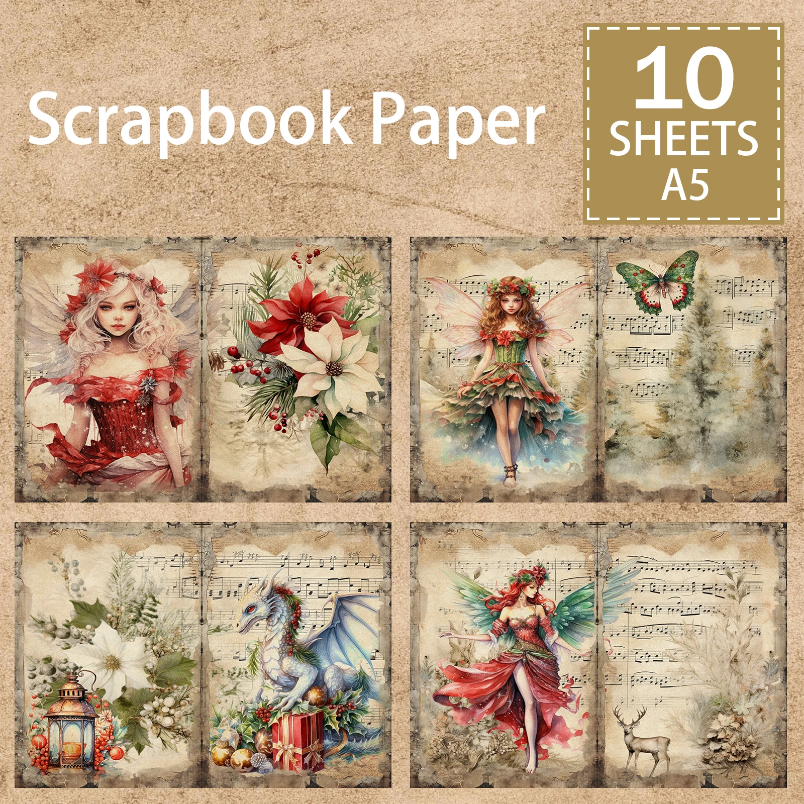 10 Sheets A5 Size Music Wizard Background Vintage Grunge Journal Planning Scrapbooking