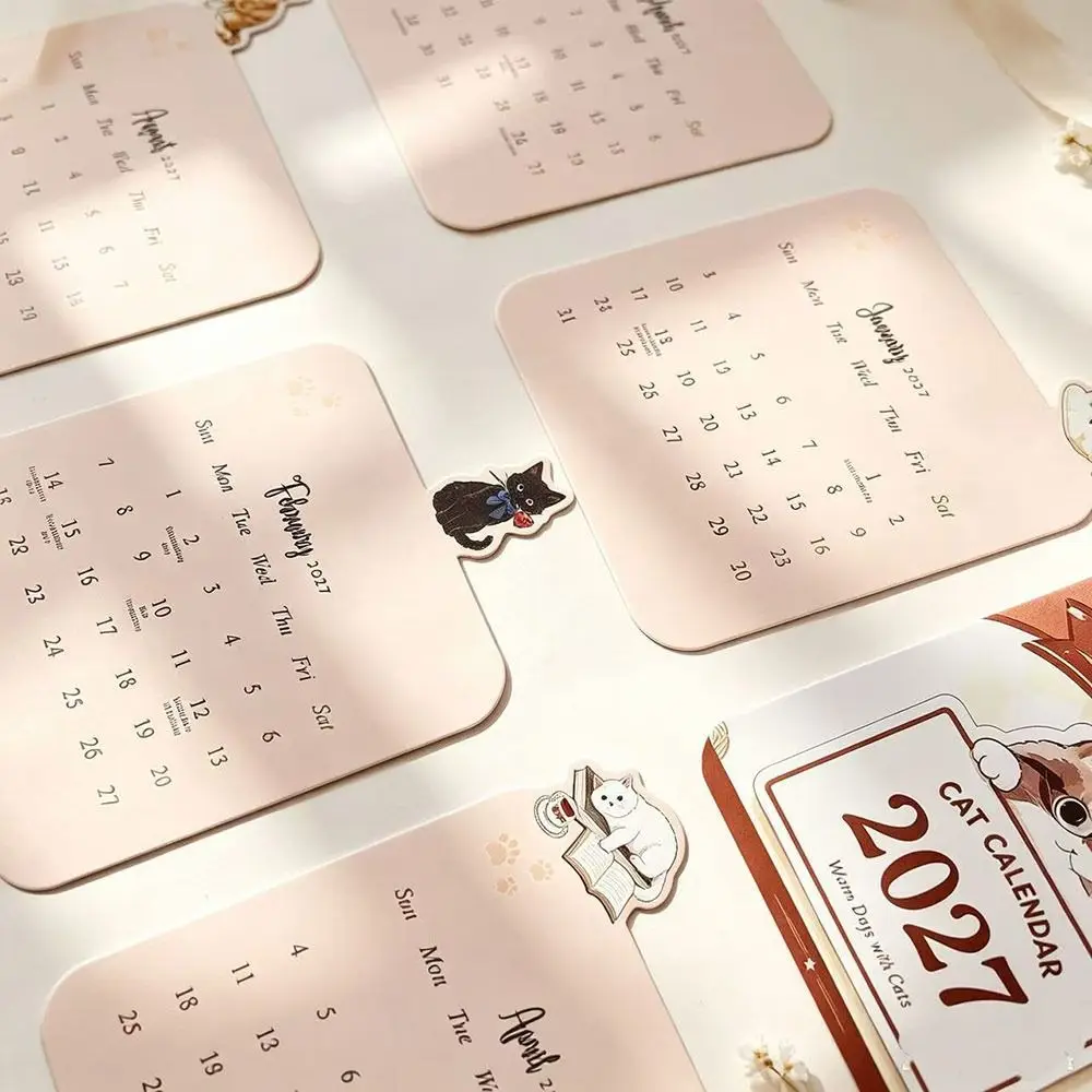 Paper 2027 Desk Calendar Floral Artwork Monthly Wooden Stand Calendar Wooden Base Monthly Desk Calendar Home Office Decorative