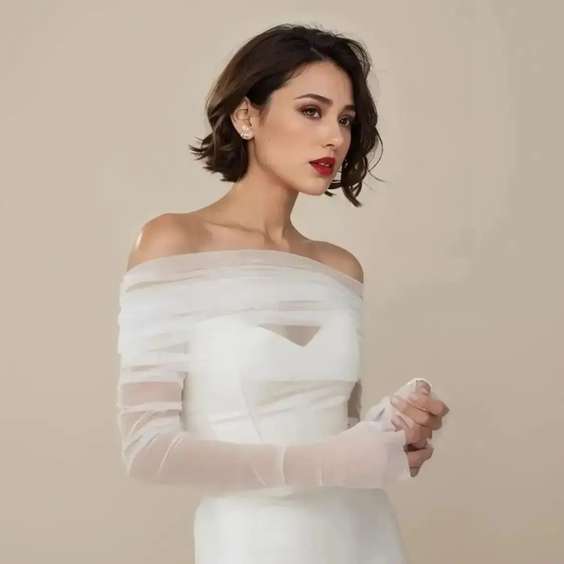 VG73 Bride Wrap Set Detachable Sleeve Bridal Shoulders Wedding Cover Party Bolero Woman Transparent Jacket Removable Gloves