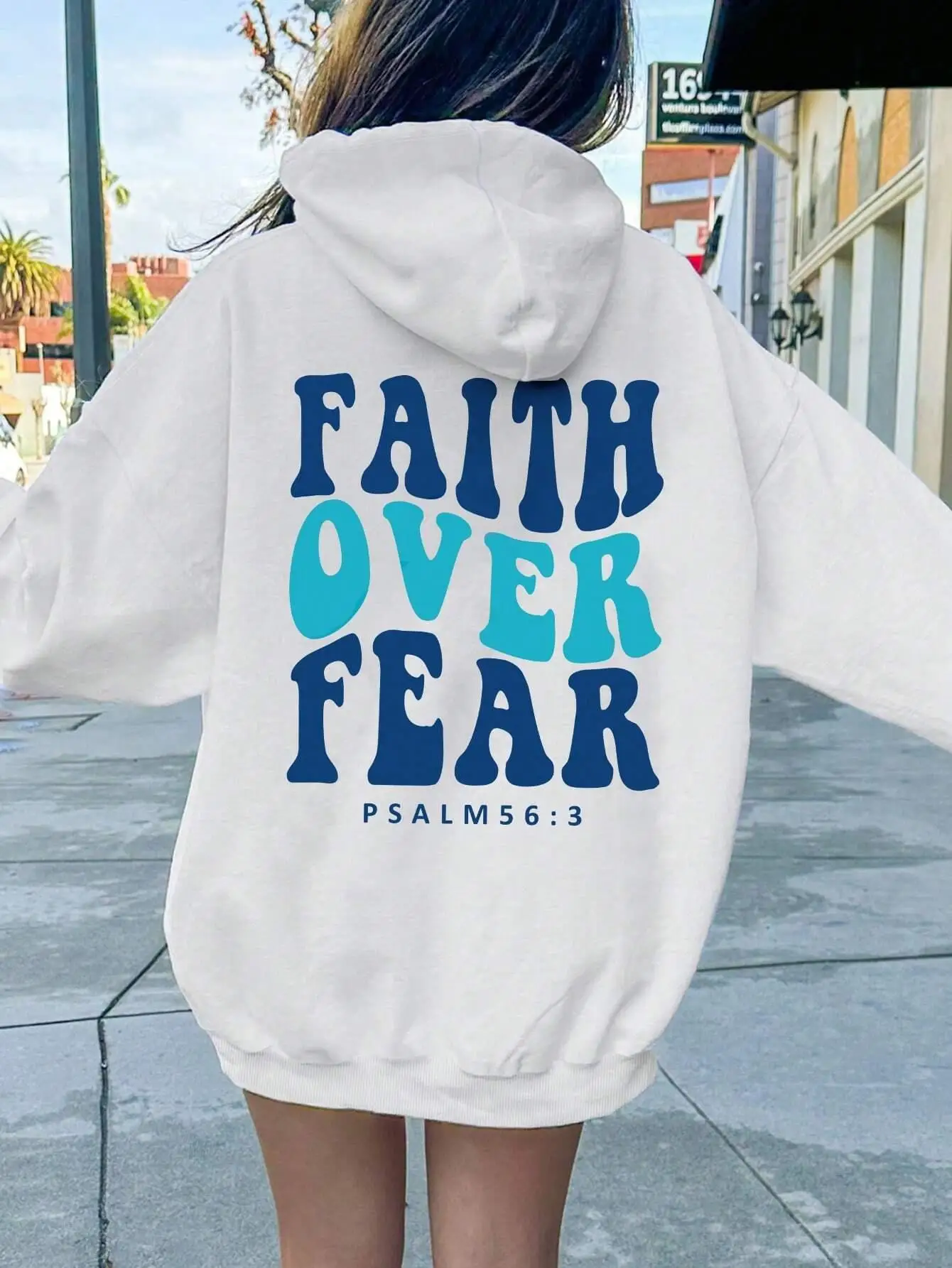 Faith Over Fear Psalm 56:3 Letter Women Hooded Fashion Oversize Hoodies Casual Fleece Hoodie Autumn Soft Warm Female Pullover