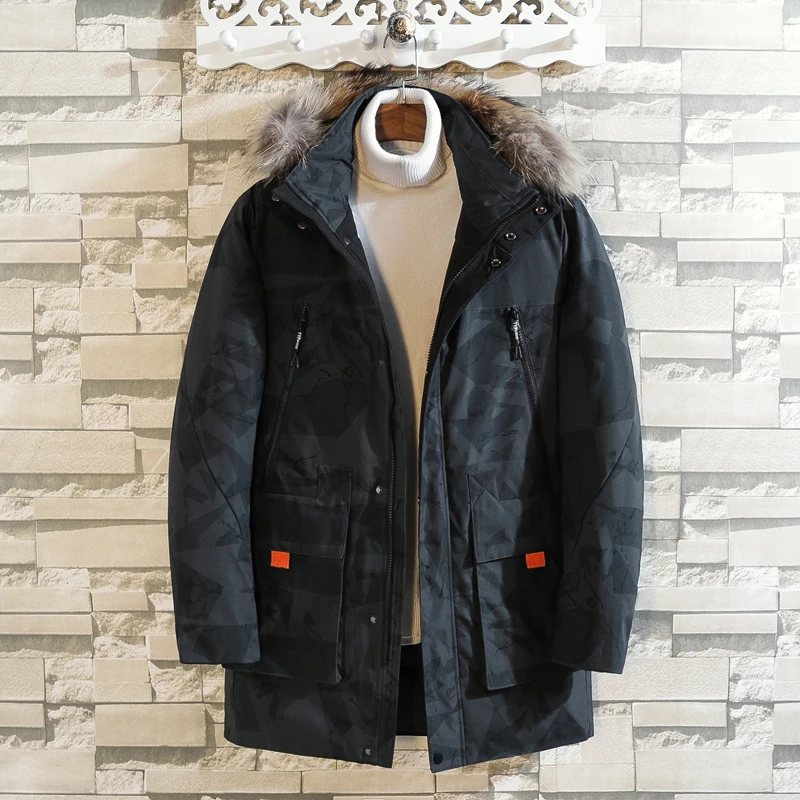 

Men 90% White Duck Down Puffer Jacket Removable Cap Mens Coat High Quality Thermal Down Jacket Thick Overcoat Men's Winter Parka