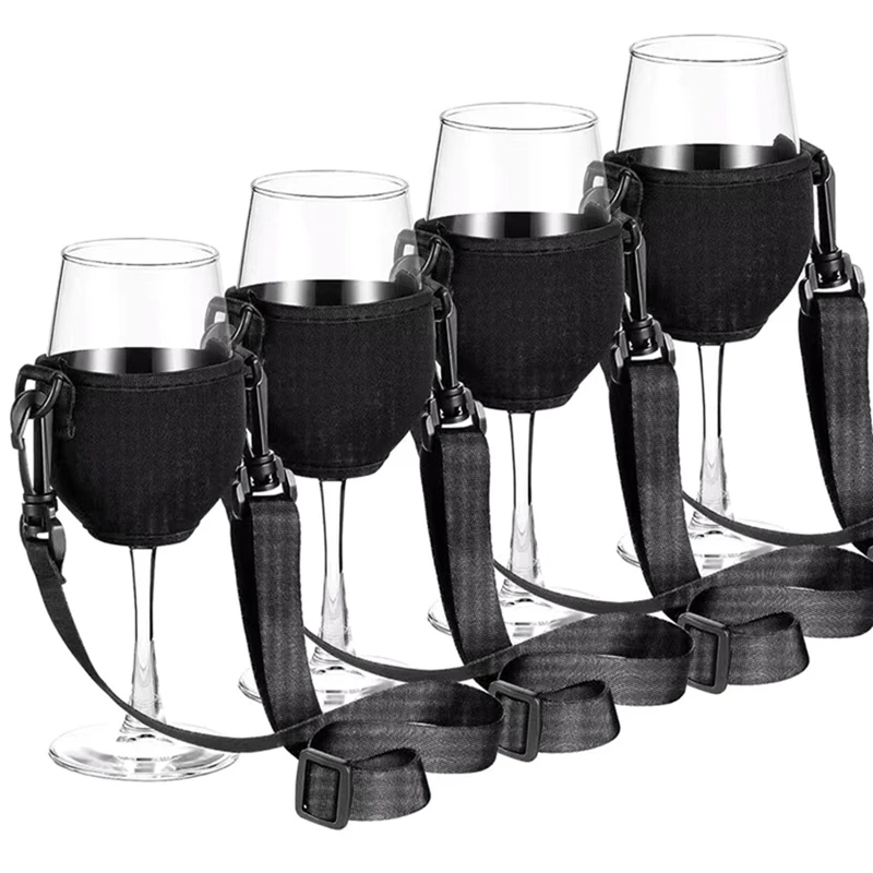 4PCS Portable Wine Glass Holder Strap Wine Sling Yoke Glass Holder Support Neck Strap For Birthday Cocktail Tools