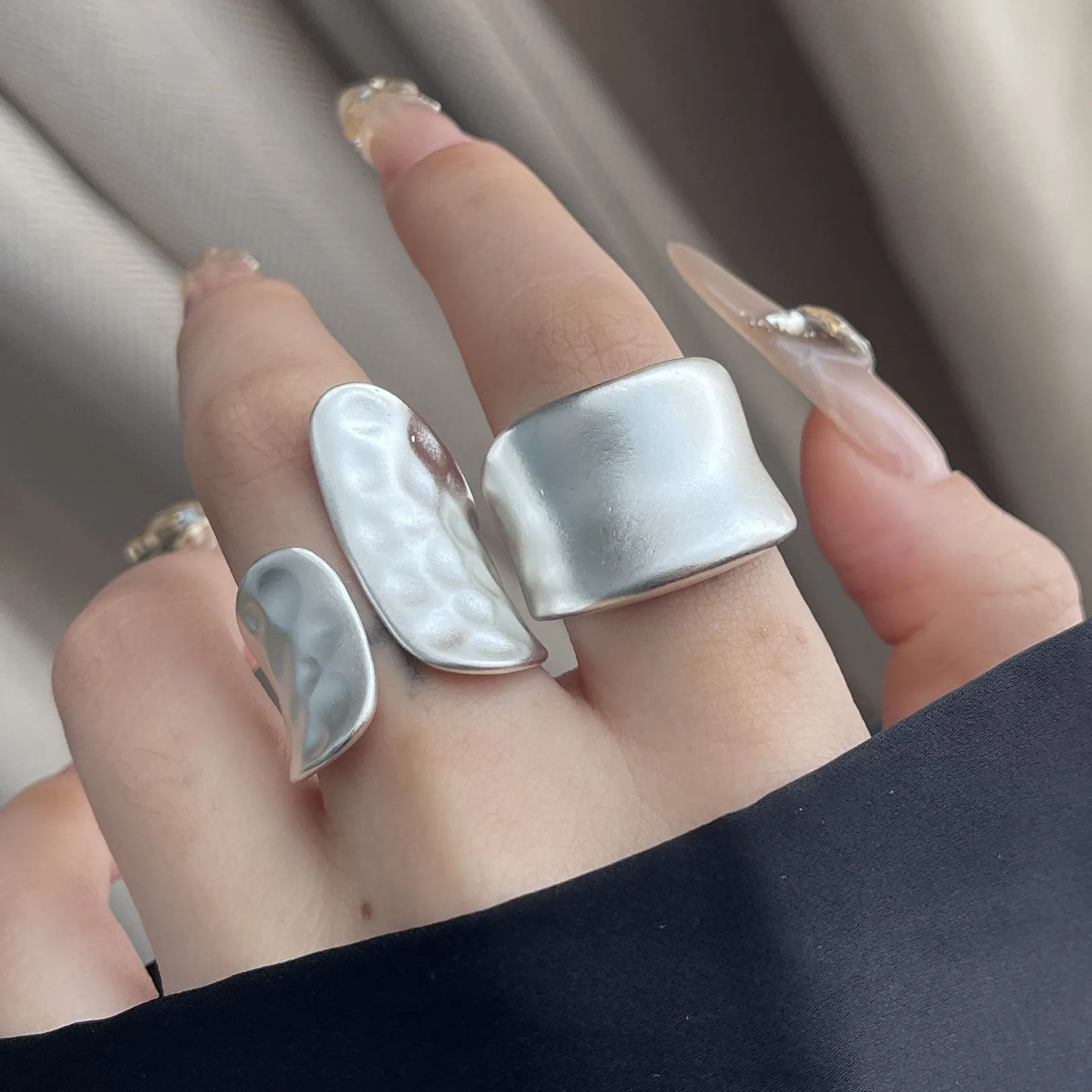 خواتم من الفضة الإسترليني عيار 925 للنساء، مجوهرات هندسية راقية، خاتم متألق واسع قابل للتعديل كهدية عيد ميلاد للحفلات #5