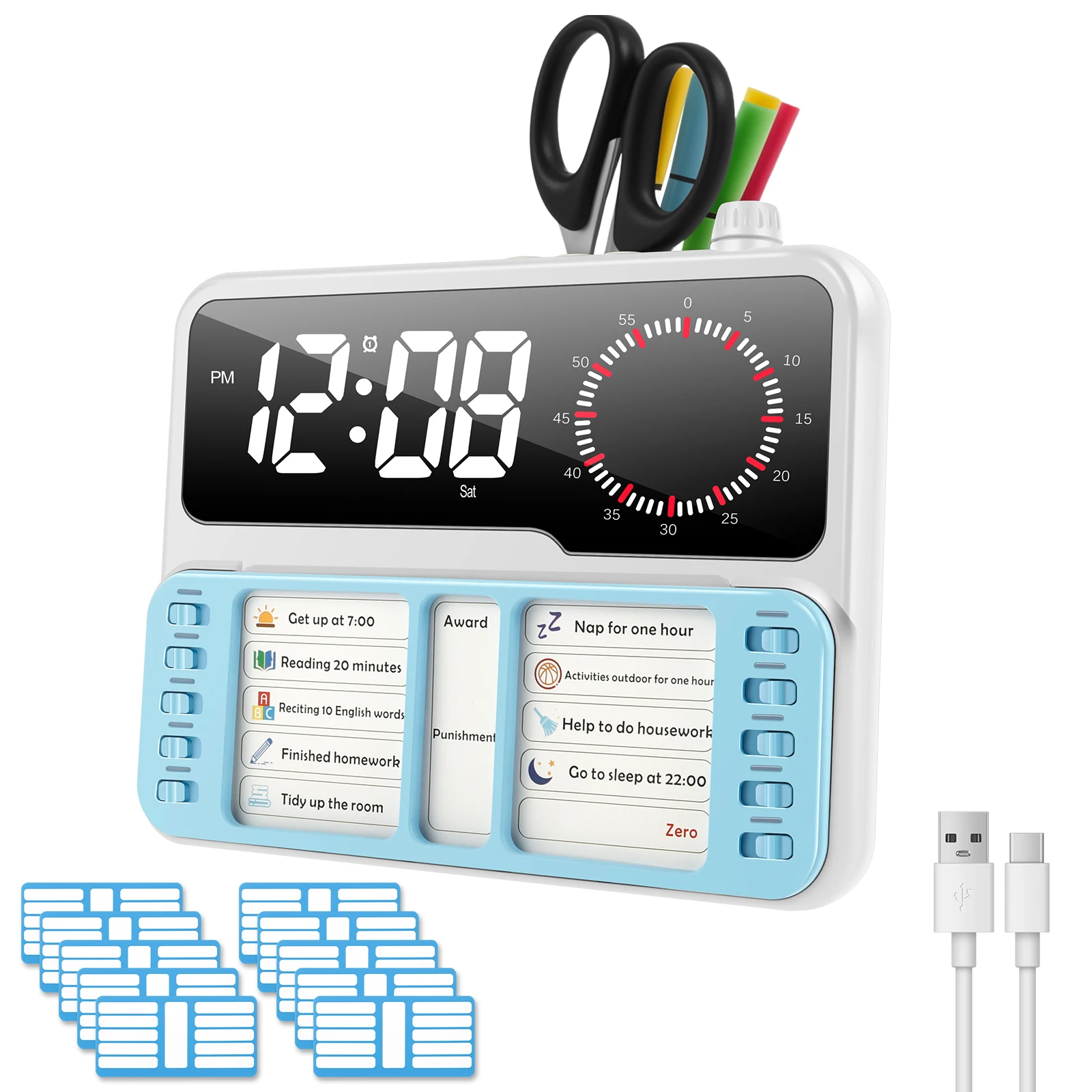 Visual Timer for Kids Adult Time Management Tool with Digital Alarm Coutdown Clock Storage Pen Slot Task Planner for Home School