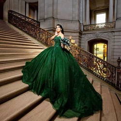 ANGELSBRIDEP Emerald Green Quinceanera Dresses 15 Years Old Sexy Off-Shoulder Lace Up Formal Princess Birthday Gowns Customized