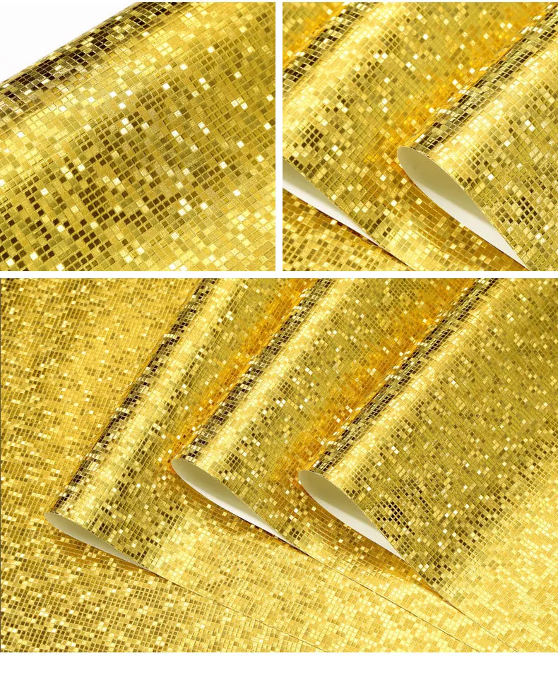 Glitter Mirror Effect Mini mosaic Sparkle Light Reflect Gold Foil Wallpaper Silver Foil WallPaper papel de parede decor טפט לקיר