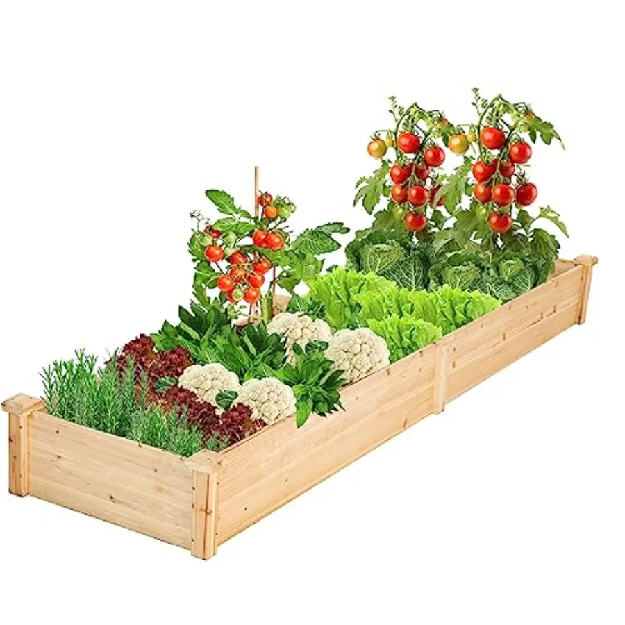 

Durable Garden Box with Wax Oil Coated, 96 Inch Wood Planter with Non-Woven Lining Prevents Soil Moist, One Divider Box Make Or