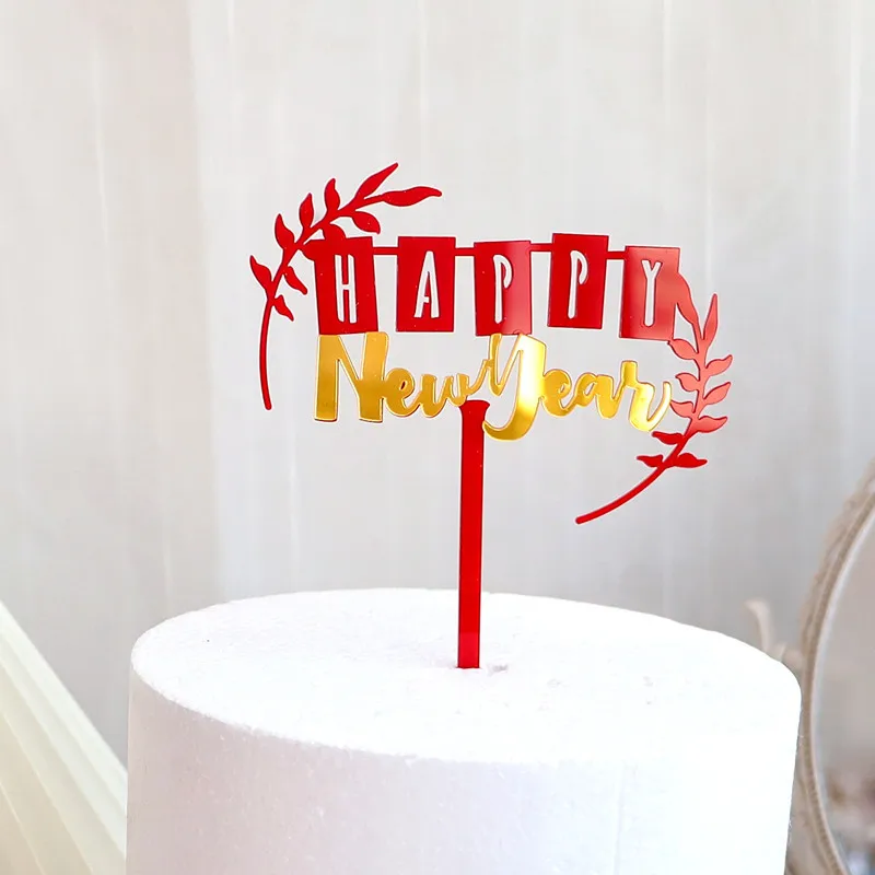 11 نمط سعيد السنة الجديدة الاكريليك كعكة القبعات العالية الألعاب النارية الحمراء 2023 السنة الجديدة كعكة توبر ل 2023 السنة الجديدة كعكة زينة #4