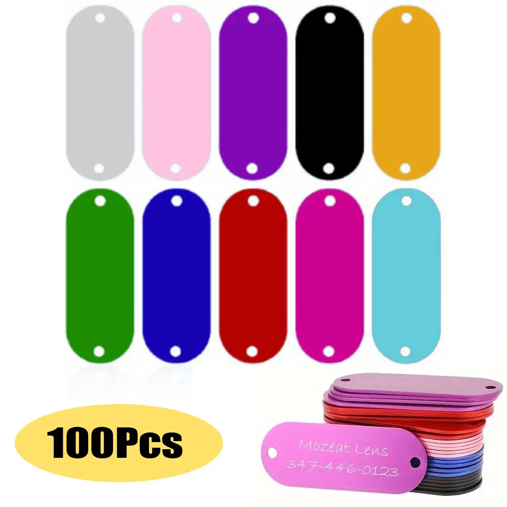 100pcs Stamping Blanks Rectangle Keychain Personalized Engraving Tags Aluminum with 2 Holes for DIY Jewelry Pet IDs Dog Tags