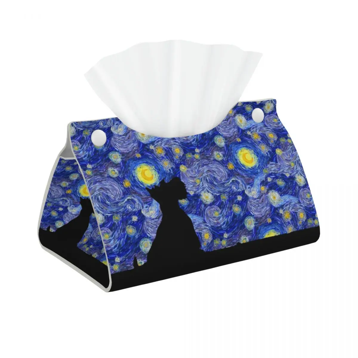 Custom Scottish Terrier Van Gogh Starry Night Tissue Box Holder Rectangular Scottie Dog PU Leather Facial Tissue Box Cover for