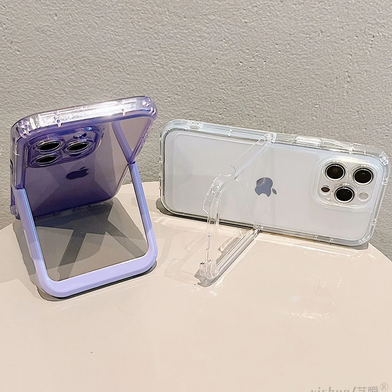 Einfache Bonbonfarbene Faltbare Halterung Hülle für iPhone 16 18 Pro Max 17 15 14 13 12 11 Transparente Stoßfeste TPU-Rückseite – Detail 11