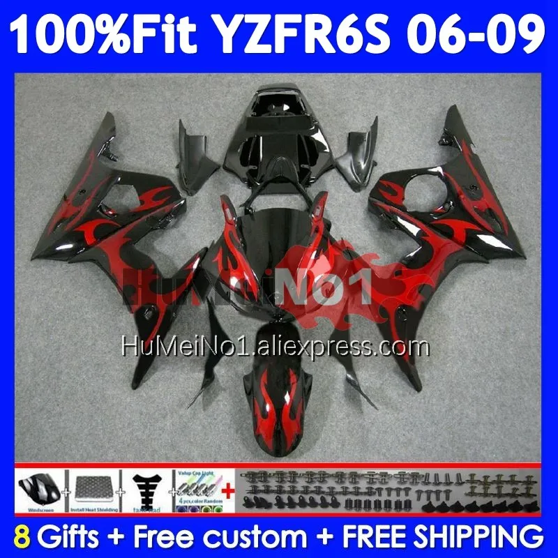 OEM Kit For YAMAHA YZF R6 S YZF R6S 06-09 362No.7 YZF-R6S Red flames YZFR6S 2006 2007 2008 2009 06 07 08 09 Injection Fairing