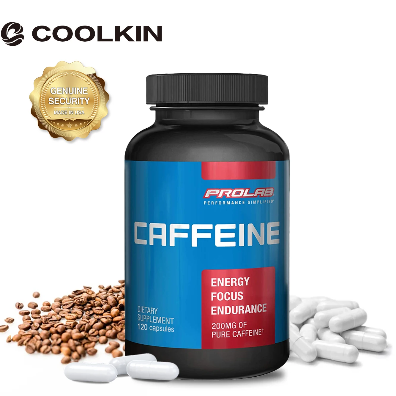 Maximum Potency Caffeine Capsules 200 Mg, Provides Energy & Focus, Reduces Fatigue, Increases Endurance Non-GMO