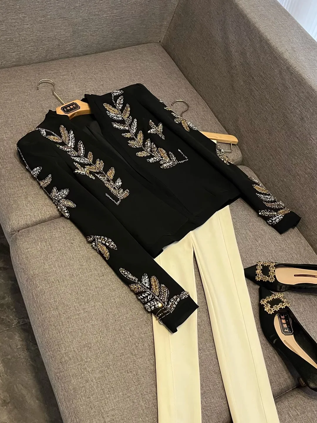 

Ele Diamond Embedded Slim Fit Long Sve Женский костюм Jaet French Sle Офисная одежда X298 Faionable Courtly Wind