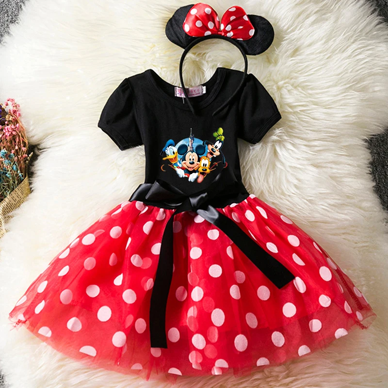 

Pluto Mickey Cartoon Kids Short Sleeve Polka Dot Princess Dress Party Baby Girls Clothes Cosplay Costumes 1-6Y