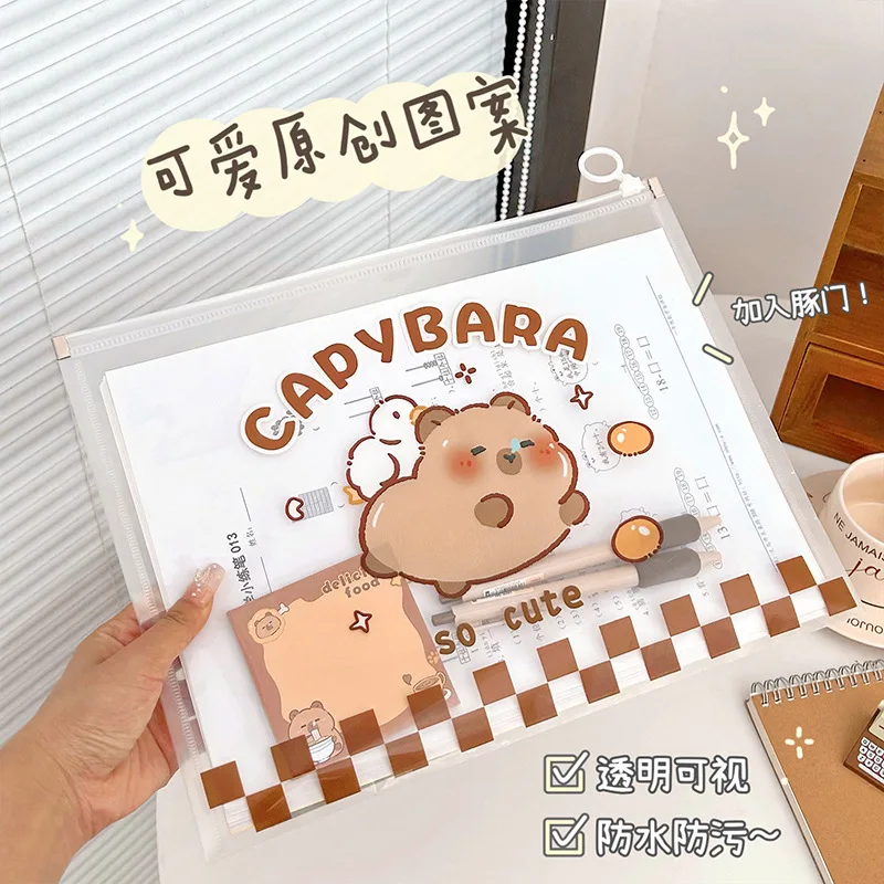 2024 Capybara A4 Formaat Document Map Bestand Rits Zakken Cartoon Plastic Document Zakken Rits Tas Ziplock Walle