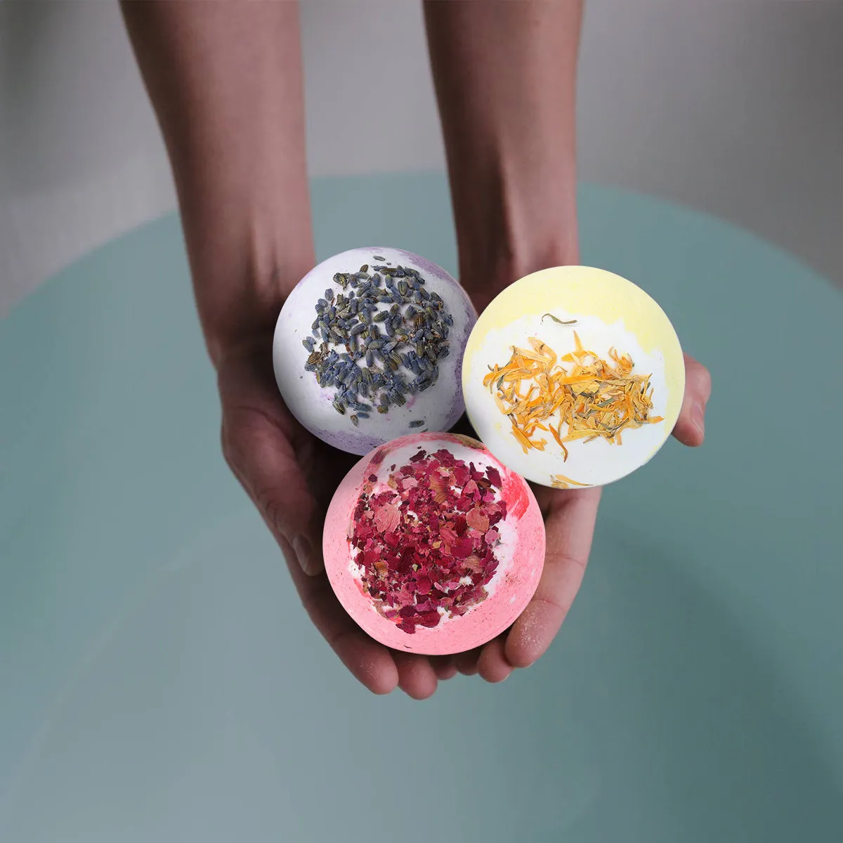 Natural Bath Salt Balls 4 Piece Set Exfoliating Skin Soothing Cuticle Softening Relaxing Aromatherapy