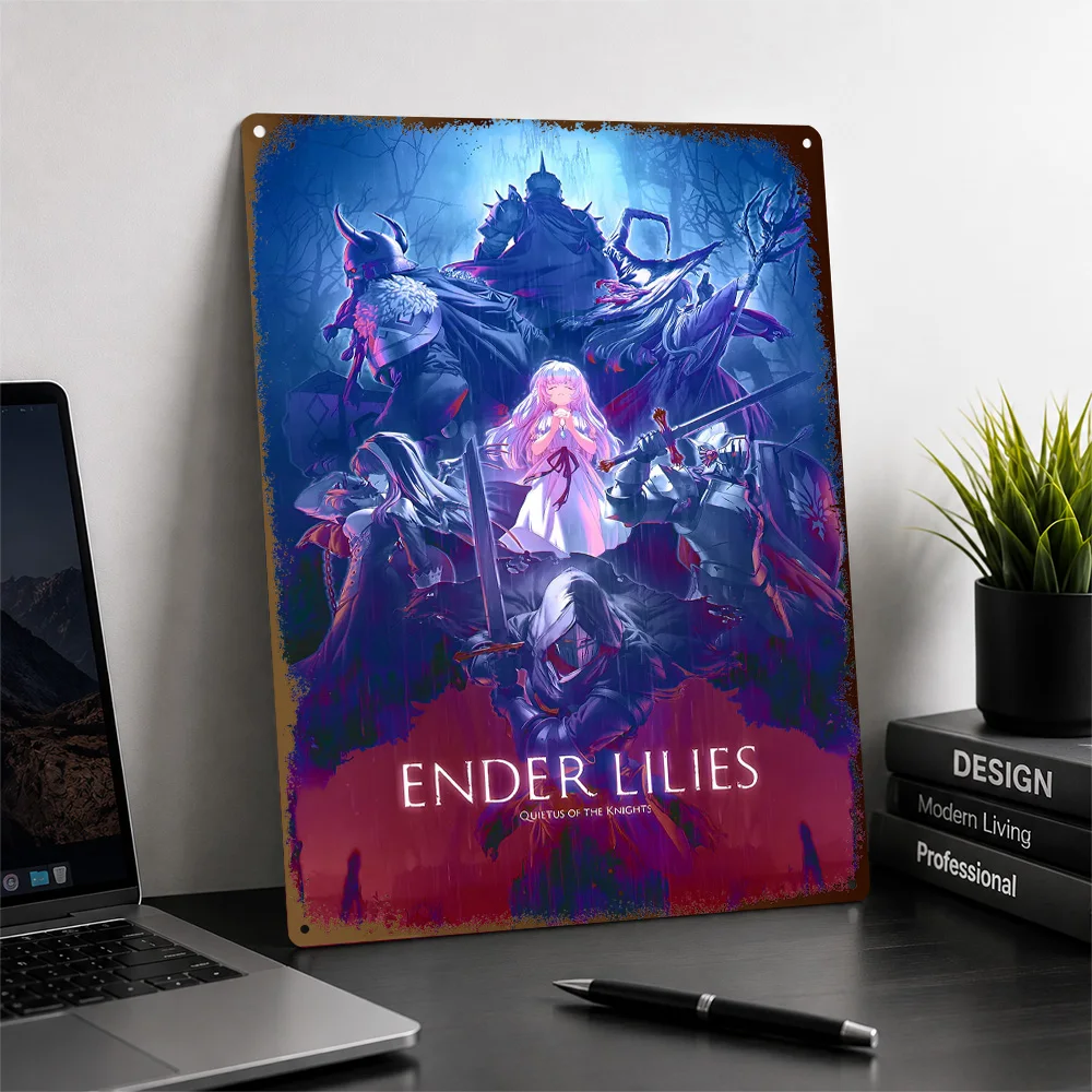 Ender Lilies Quietus Character Ensemble Textured Poster Personalized Aluminum Metal Sign Dark Realm Style Wall Art Bedroom Decor