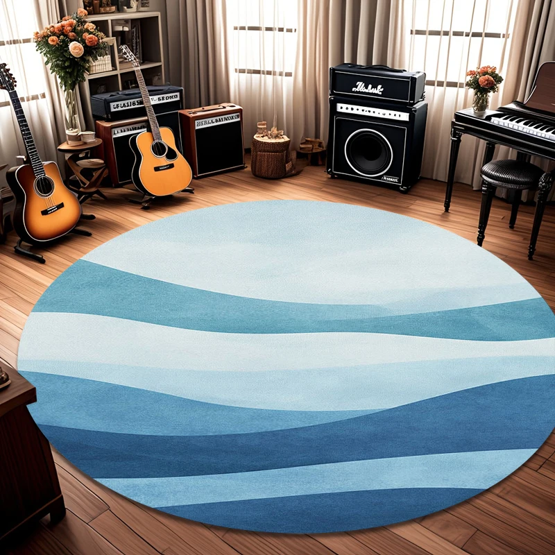 Wave Round Rug Ocean Blue Gradient Felt NonSlip Carpet for Living Room Bedroom Bedside Nordic Minimalism Floor Mat