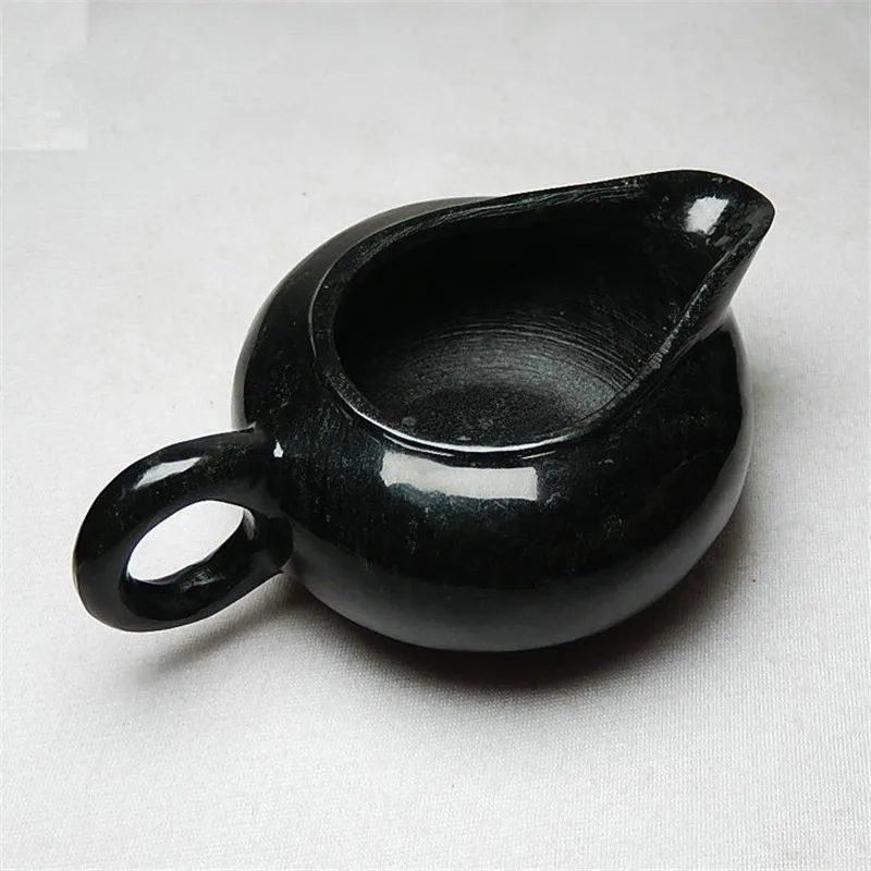 Natural Jade Teasets Fair Cup Genuine Dark Green Nephrite Living Magnetic Jades Teapot Health Jade Pot Tea Kettle Gongfu Teaware