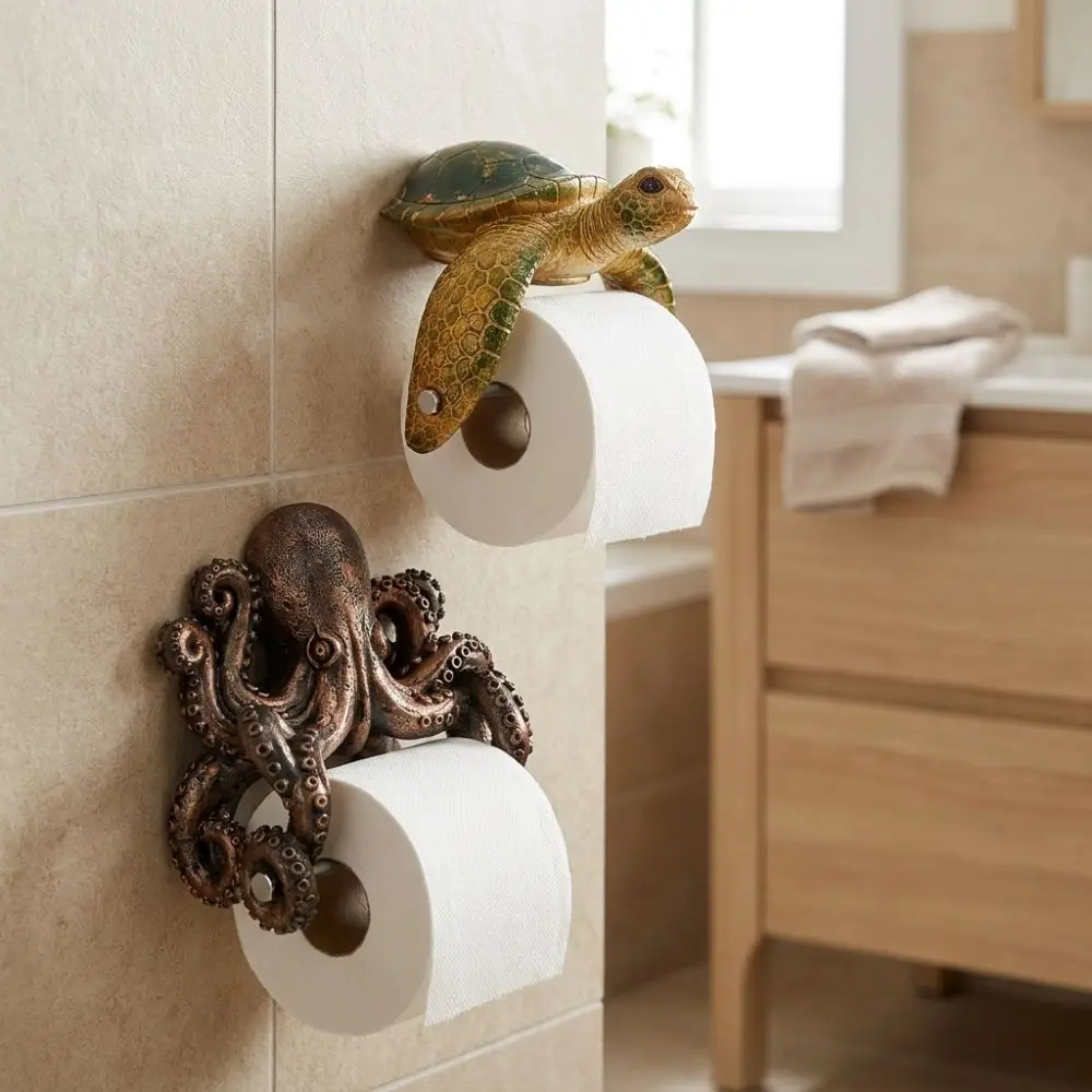 Resin Sea Turtle Toilet Paper Holder Cute Beach Themed Bathroom Tissue Holder Realistic Turtles Sharks Toilet Roll Holder