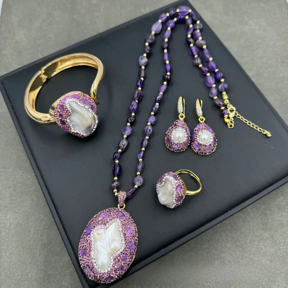 

Chakra Healing Purple Baroque Pearl Set – 4-Piece Vintage Jewelry To Align Third Eye & Manifest Intuition & Insight