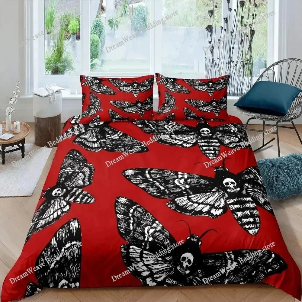

Death Moth Duvet Cover Set King Queen Full Twin Size Galaxy Sun and Moon Polyester Comforter Cover Boho Gothic Skull Bedding Set