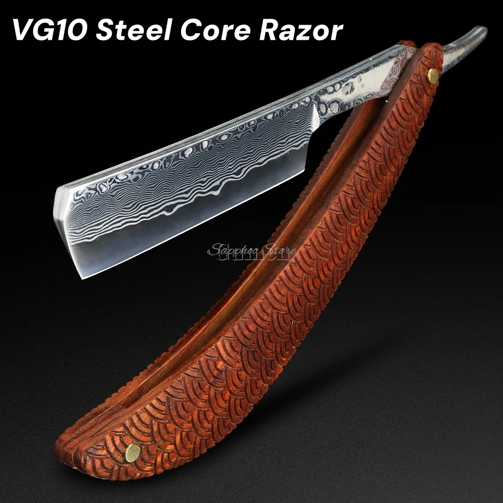 VG10 Clamp Steel Damascus Steel Men Manual Razor Folding Shaving Knife High Hardness Sharp Already Ebony Handle Straight Shaver