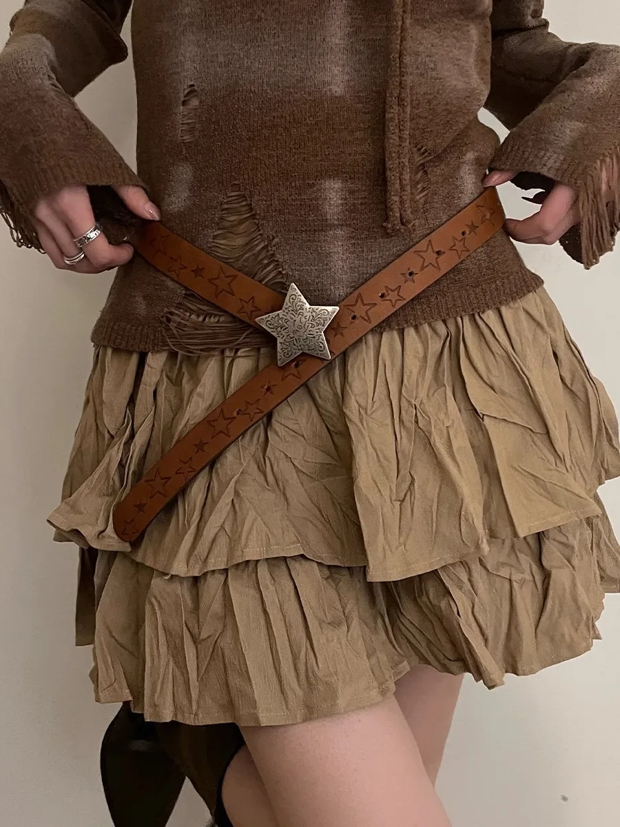 N Star Buckle Belt Design Sense Of Women's Heavy Retro Decorative Fashion Show Thin Casual Spice Girl Style Pants Trend