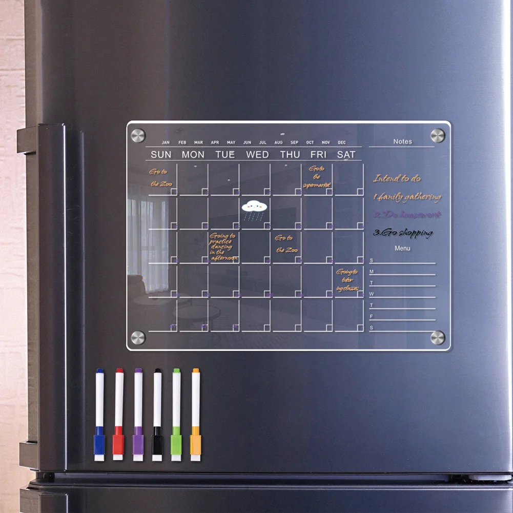 Magnetic Clear Acrylic Calendar For Fridge Includes 6 Colorful Highlight Markers Planning Boards Fridge Magnet Sticker