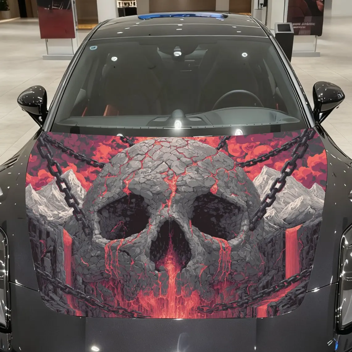 

Skull Magma Red Car Hood Sticker PVC Self Waterproof Stick, Striking Auto Exterior Accessories Decor Protect Gift for Car Lover