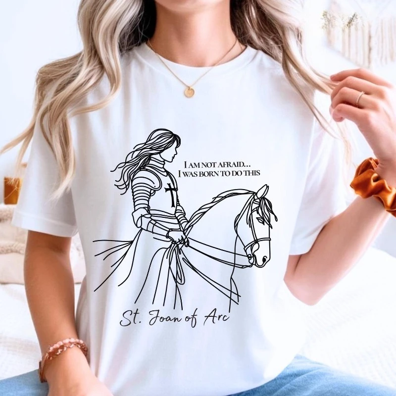 T-shirt graphique Sainte Jeanne d'Arc, T-shirt chrétien, chemises à col rond Jeanne d'Arc, col rond, christianisme, Protestantisme, Christentum
