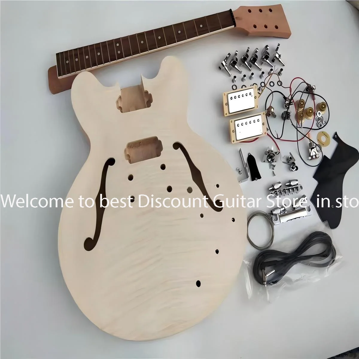 DIY Electric Guitar Kit Semi Hollow Body F Hole Bolt on Mahogany Neck