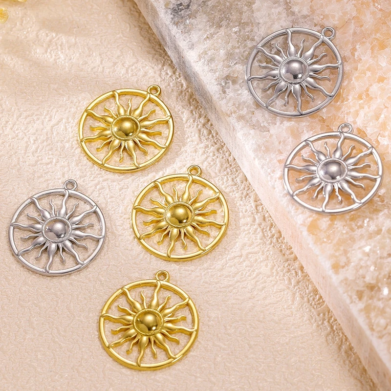 304 Stainless Steel Vintage Round Sun Charms Gold Plated Hollow Sun Pendant DIY Jewelry Making Accessories Earrings Necklace