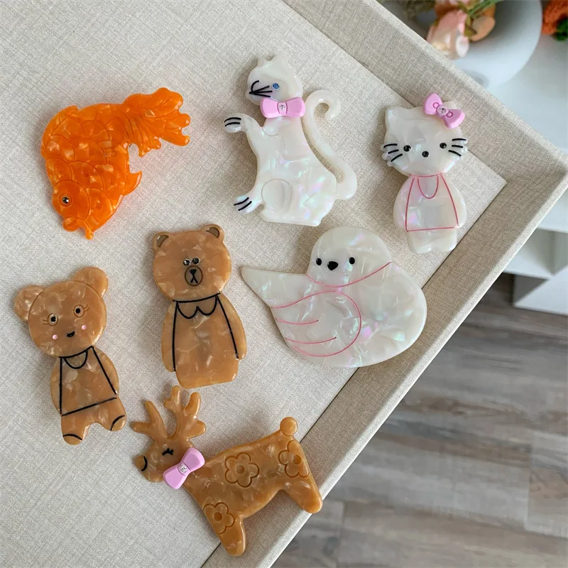 

Original Design Creative Acetate Hairpins Cartoon Splicing Cat Side Clip Cute Rabbit Bear Goldfish Hair clips Pins For Girls