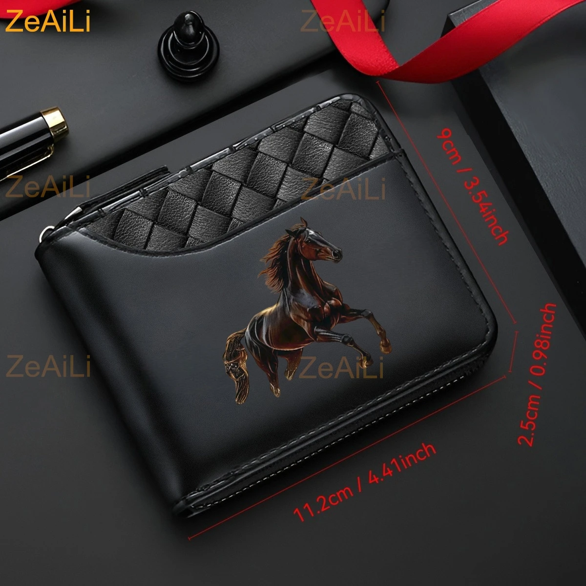 Running Horse PU Leather Men'S Bifold Wallet, Lightweight Card Holder, Can Store Cash, ID Card, Credit Cards Perfect Gift