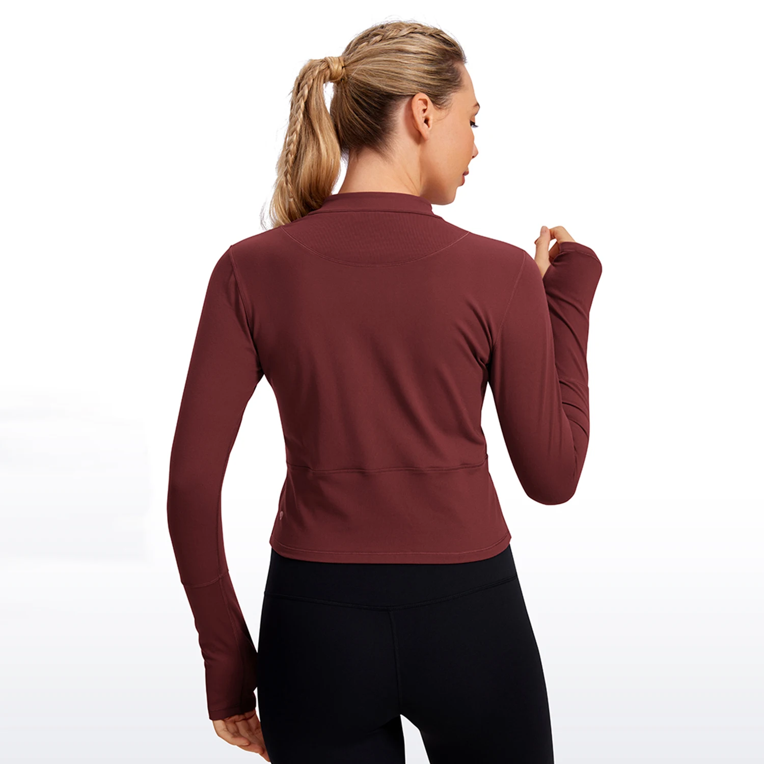 CRZ YOGA damska koszulka do biegania z długim rękawem Dry Fit pół-zip koszulki treningowe Crop Athletic