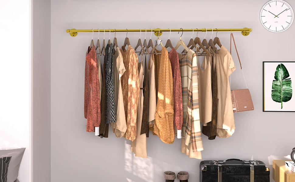 Industrial Pipe Metal Clothes Rail Wall Mounted Germent Rack Hanging Stand