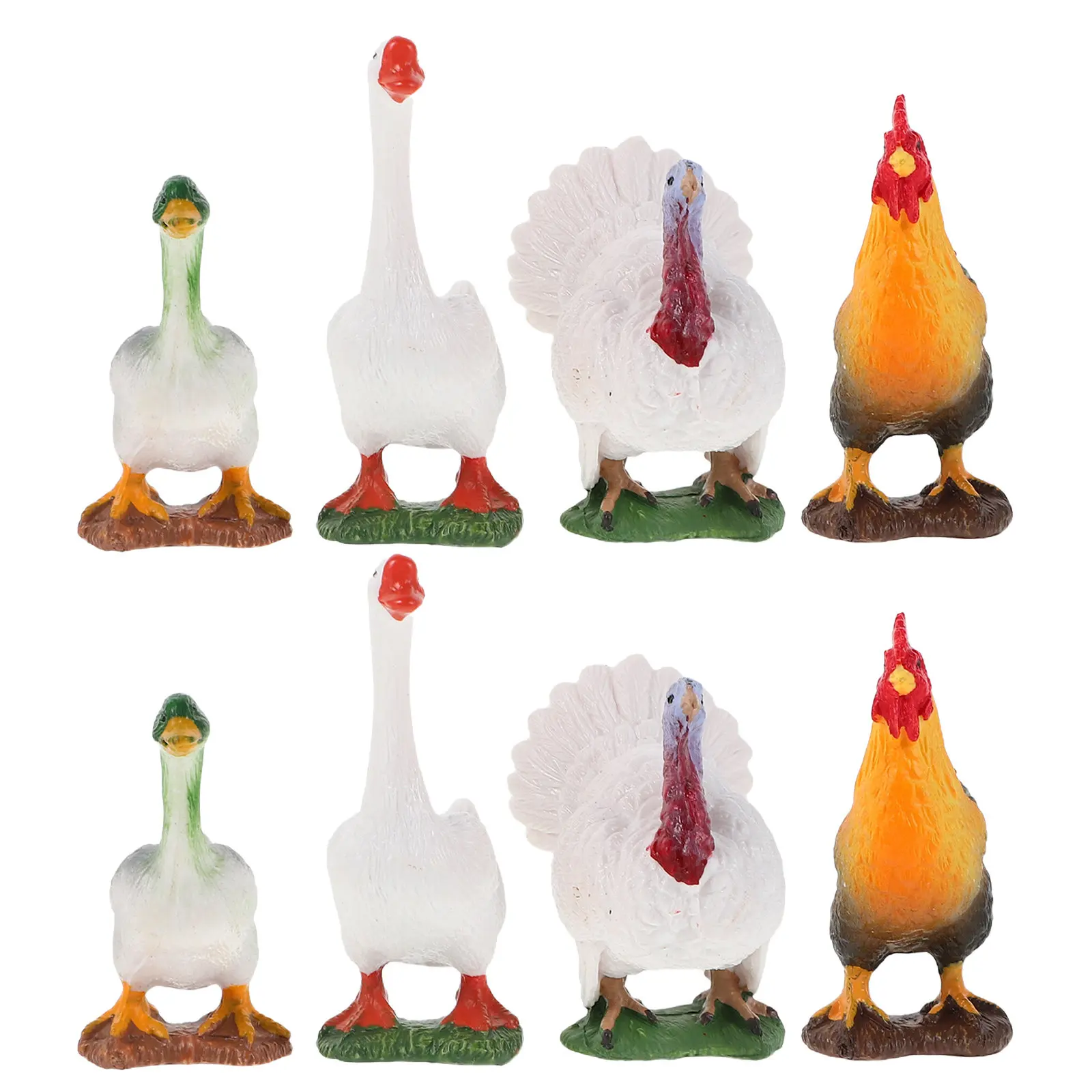 8Pcs Mini Farm Animal Decorations Realistic Chicken Goose Duck Plastic Statues Educational Home Garden Use Mini Goose Figures
