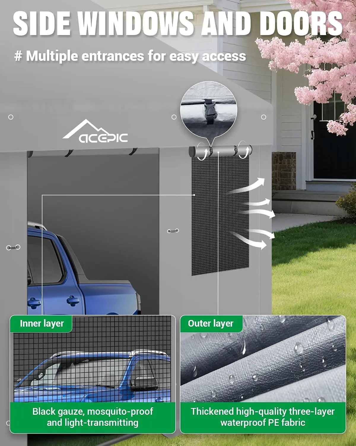 Upgraded 13x20 Heavy Duty Carport，Features Roll-up Windows & Doors, Portable Garage with UV Resistant Waterproof, Customized