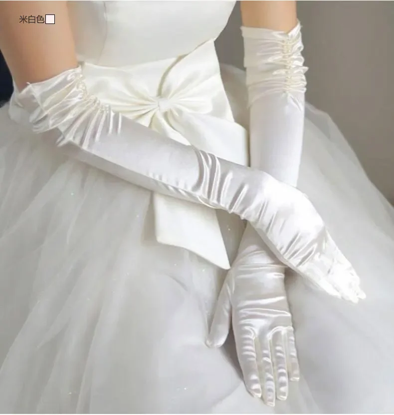 Blanc ivoire rouge noir mariage fleur filles Communion concours Costume longs gants en Satin gants de mariée