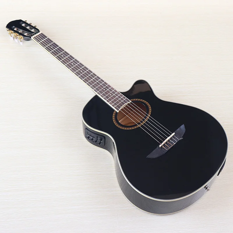 

6 String Electric Classical Guitar 40 Inch Black Color High Gloss Classic Guitar With EQ Good Handicraft