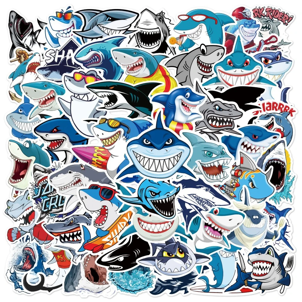 10/25/50pcs Funny Ocean Shark Graffiti Stickers for DIY Waterproof Scrapbook Travel Luggage Skateboard Phone Laptop Guitar