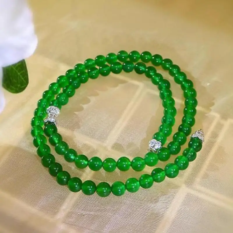 Genuine Myanmar Jadeite Green Jade Beaded Necklace Women Fine Jewelry High Ice Grade Aburma Jade Round Beads Mom Chain Necklaces