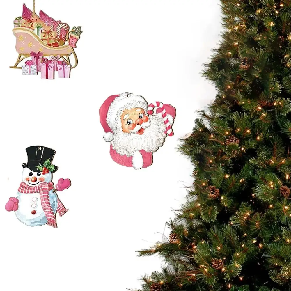 24 pezzi/set ciondolo natalizio appeso carino semplice ciondolo natalizio in legno ornamenti per albero di Natale dei cartoni animati