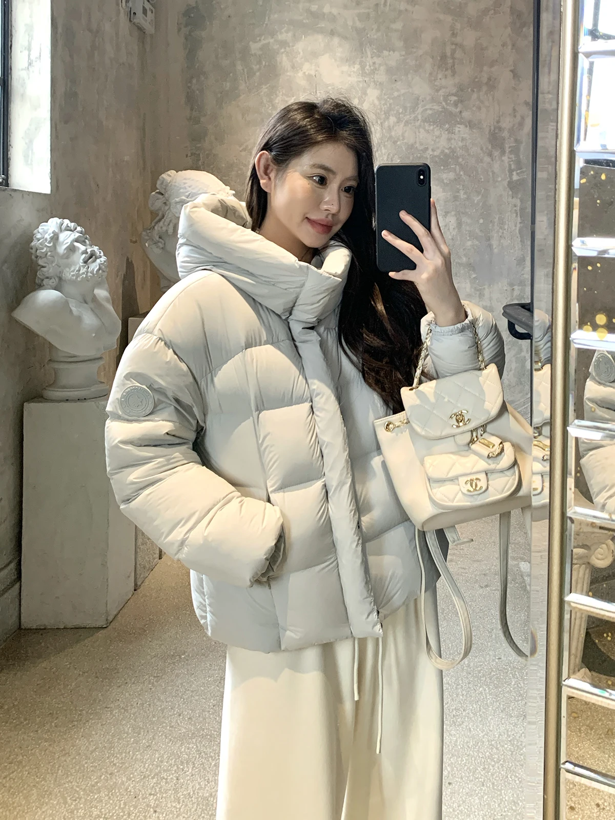 

Warm ort Hooded Stand Collar down Jaet Women's Winter New Loose Casual Outerwear WITHMXBOOM Korean Sle White Du down