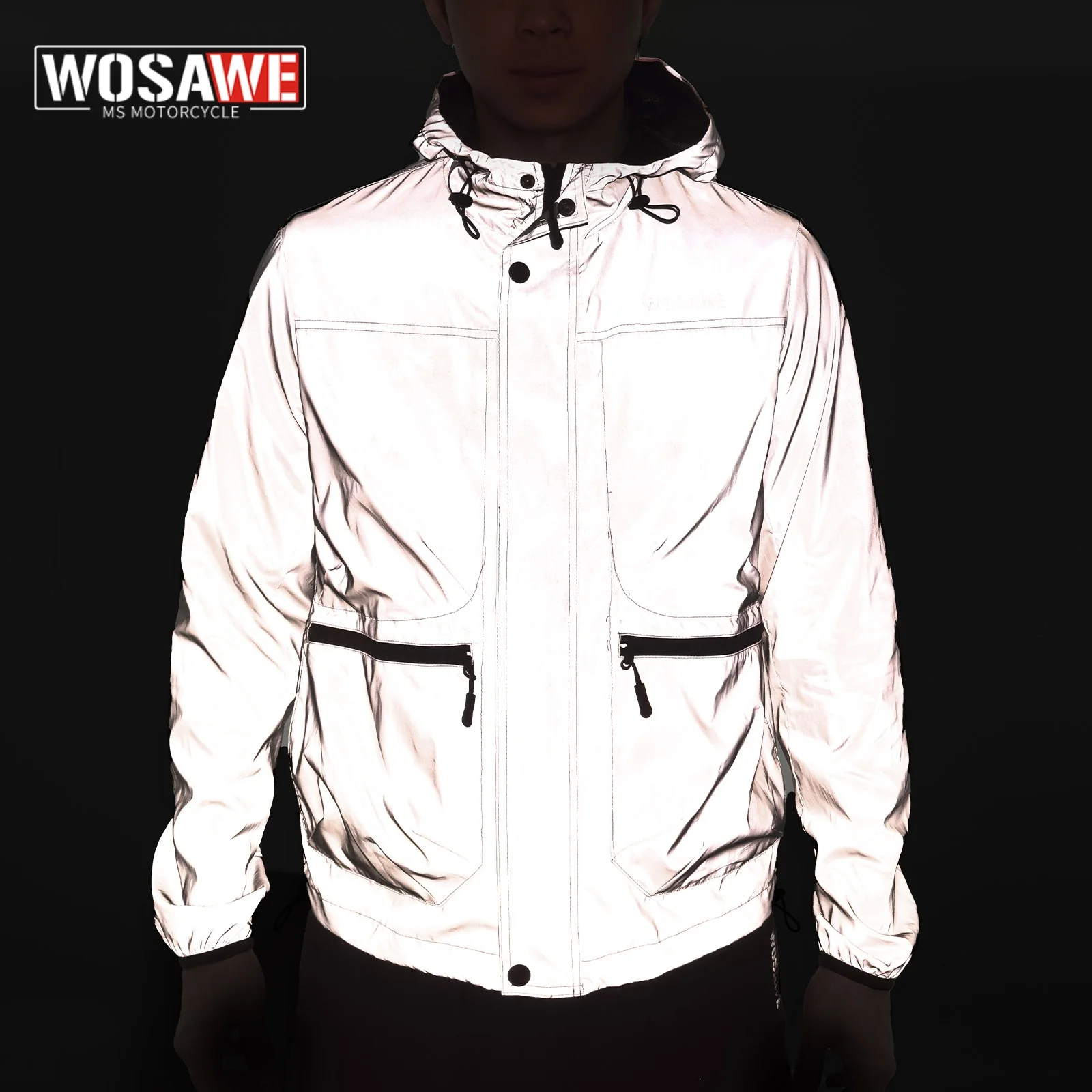 

WOSAWE Night Reflective Clothes Motorcycle Cycling Spring Men's Hooded Jacket Outdoor Run Casual Windproof Coat