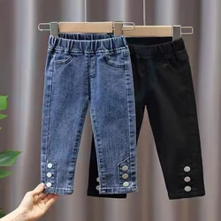 Girls Jean Pants Long Trousers Cotton 2024 Black Spring Autumn Teenagers Baby's Kids Pants Outdoor School Teenagers Children's C